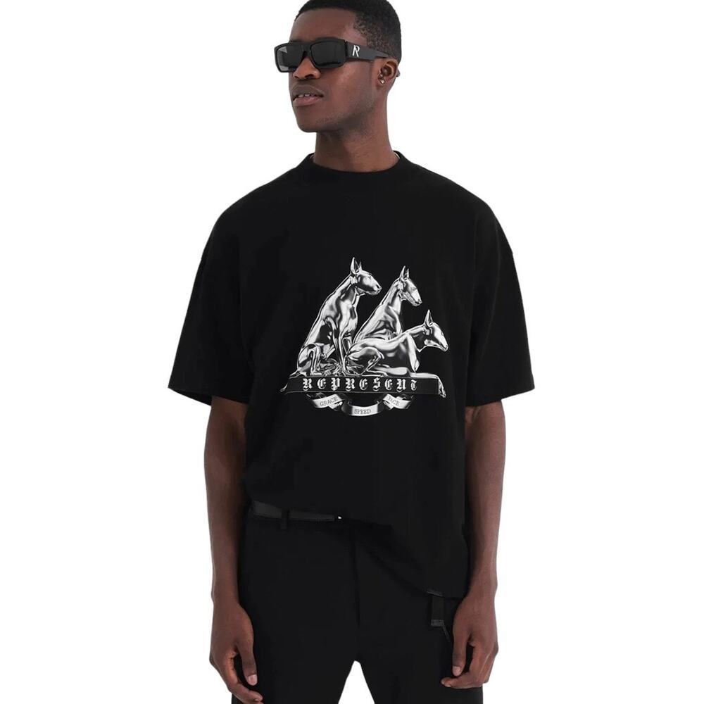 NWT Represent England Bullterrier T-Shirt Jet Black Designer Mens Size Large